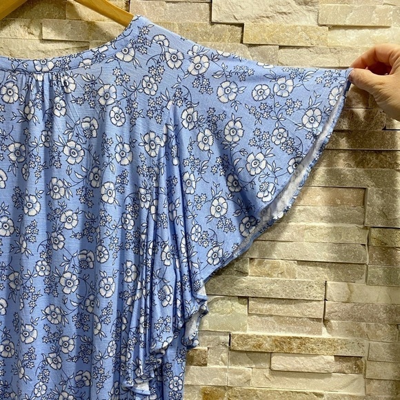 Chaps Boho Blue Floral Peasant Keyhole Front Tie - Picture 7 of 11